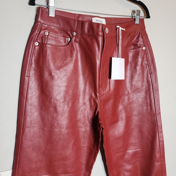 NWT Pistola Red Faux Leather Cassie High Rise Straight Pant Carmine Size 31 (12) - Picture 13 of 16